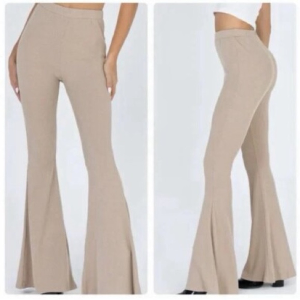 Princess Polly Ribbed High-Waist Flare Pants